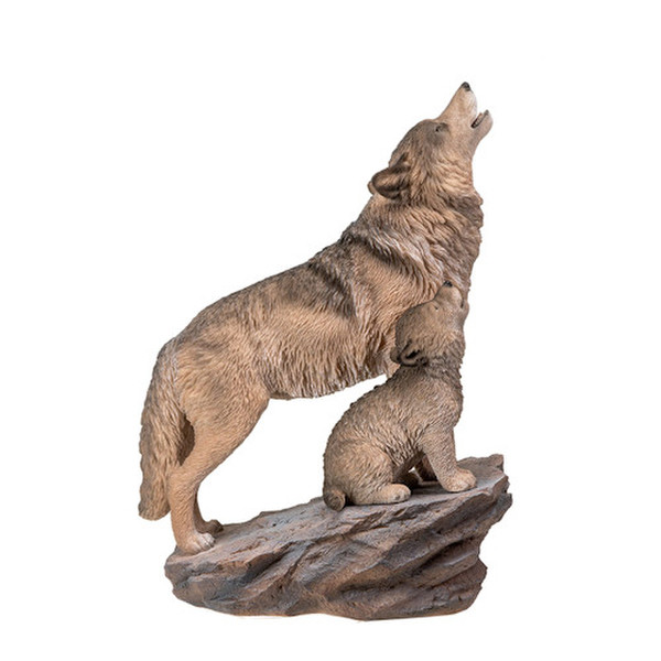 Howling Wolves Sculpture with cub at the moon award statue figuine